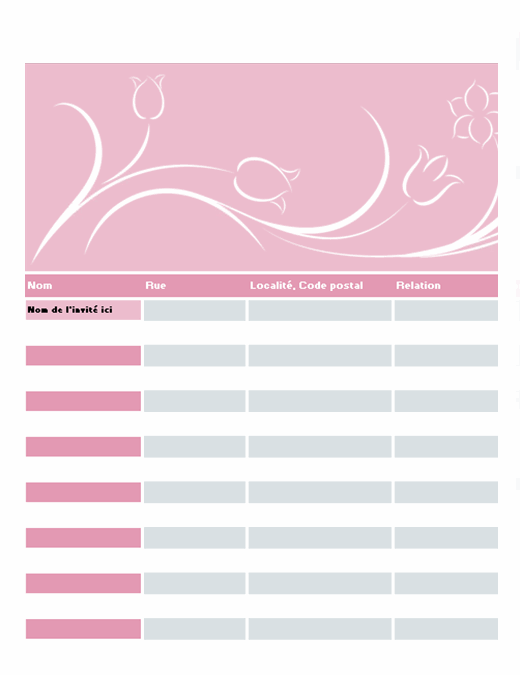 Liste des invités au mariage (tulipes) Liste des invités au mariage (tulipes)