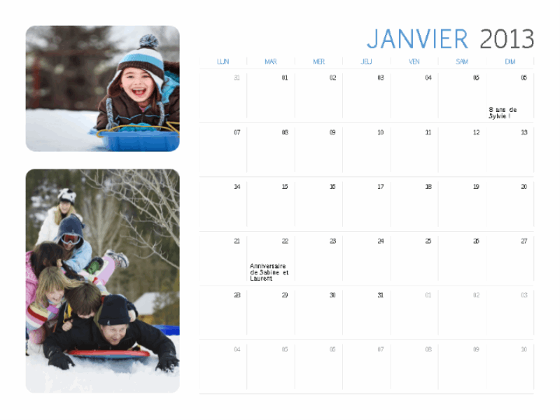Calendrier photo 2013 (Lun-Dim) Calendrier photo 2013 (Lun-Dim)