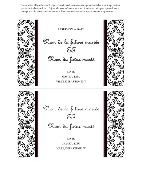 Carte de faire-part de mariage Réservez la date (motif noir et blanc) Carte de faire-part de mariage Réservez la date (motif noir et blanc)