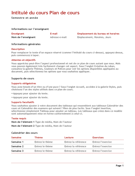 Plan de cours de l’enseignant (couleur) Plan de cours de l’enseignant (couleur)