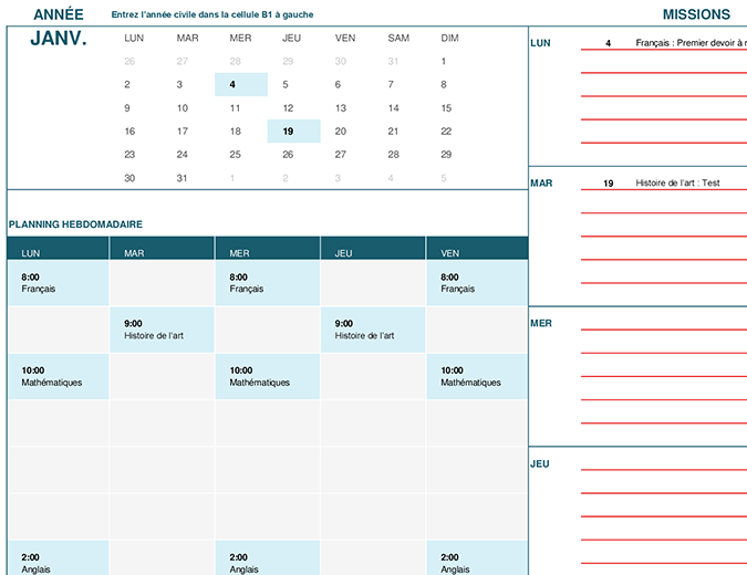 Calendrier étudiant (Lun) Calendrier étudiant (Lun)