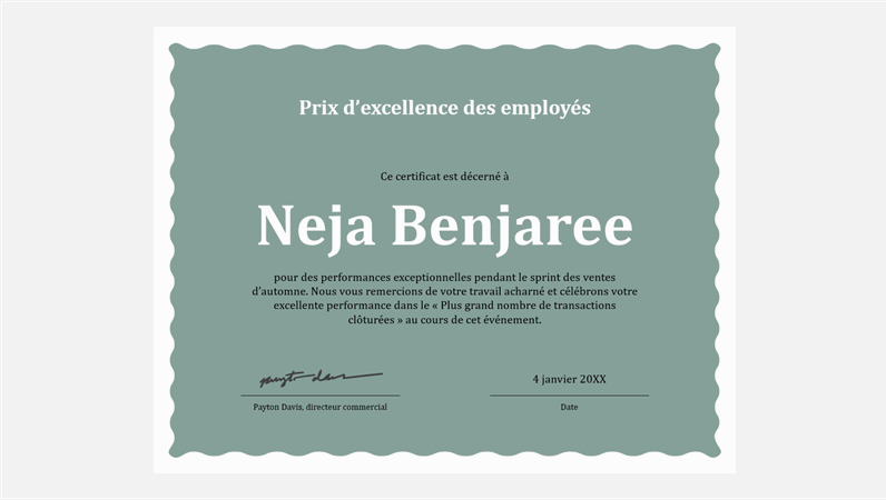 Prix d’excellence pour employé à bordure vagues Prix d’excellence pour employé à bordure vagues