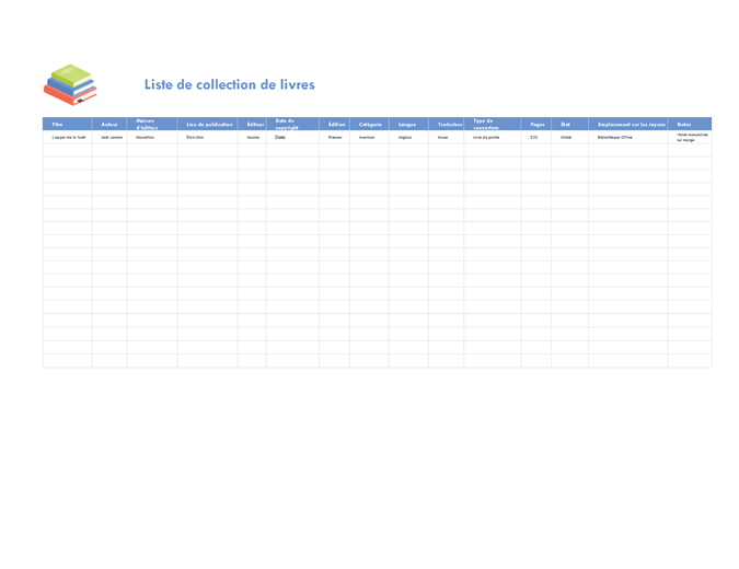 Liste de collection de livres Liste de collection de livres