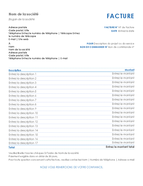 Facture de service Facture de service