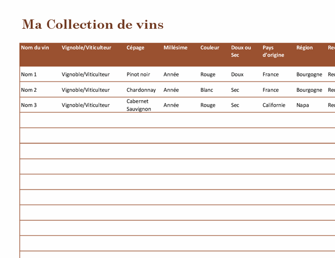 Liste Collection de vins