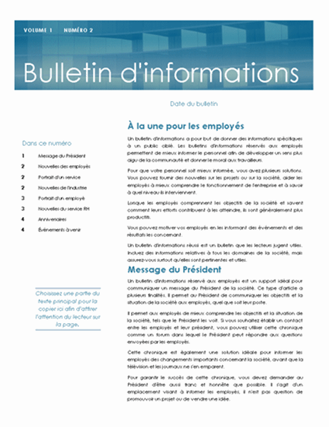 Bulletin d'informations réservé aux employés