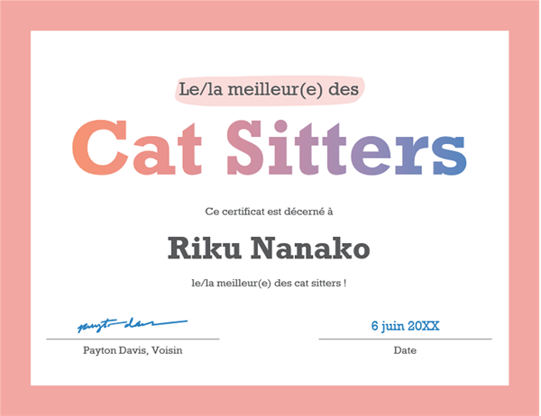 Certificat de mérite Le/la meilleur(e) des Certificat de mérite Le/la meilleur(e) des