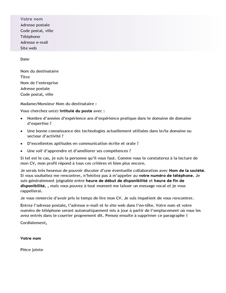 Lettre de motivation pour un C.V. de début de carrière