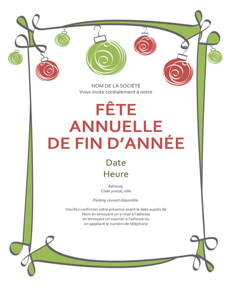 Invitation à une fête de fin d’année avec décorations et bordure tourbillonnante (conception informelle) Invitation à une fête de fin d’année avec décorations et bordure tourbillonnante (conception informelle)