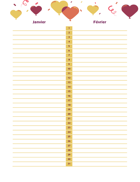Calendrier des anniversaires Calendrier des anniversaires