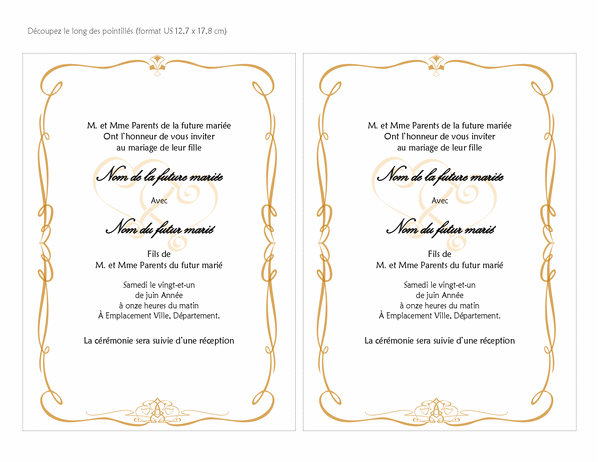 Invitations au mariage (création Cœurs baroques, taille a7, 2 par page)