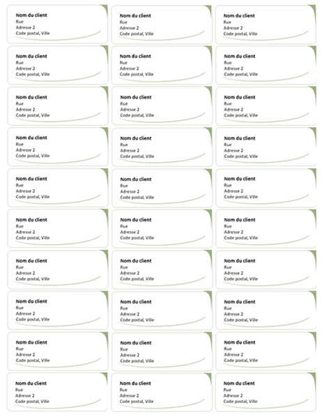 Étiquettes de publipostage (conception Vague verte, 30 par page) Étiquettes de publipostage (conception Vague verte, 30 par page)