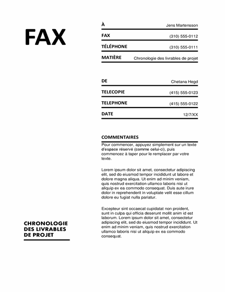 Page de garde du fax (format standard)