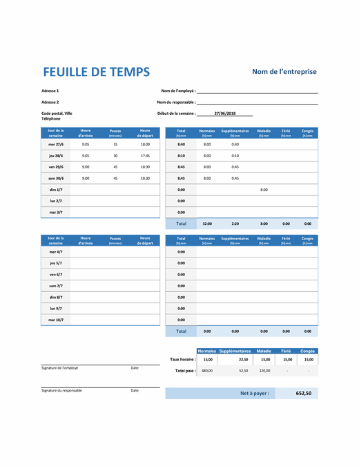 FeuilleDeTemps hebdomadaire FeuilleDeTemps hebdomadaire