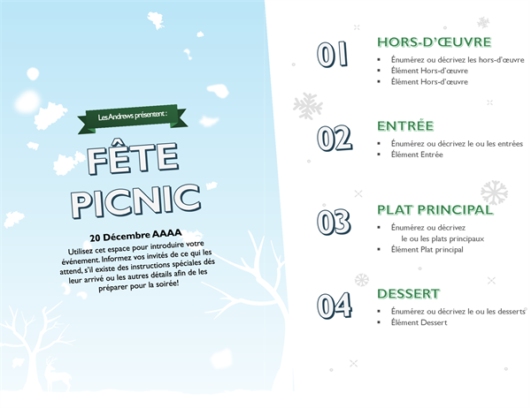 Menu congé d’hiver à la montagne Menu congé d’hiver à la montagne
