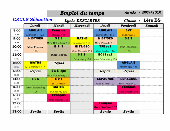 Emploi Du Temps Par Heure