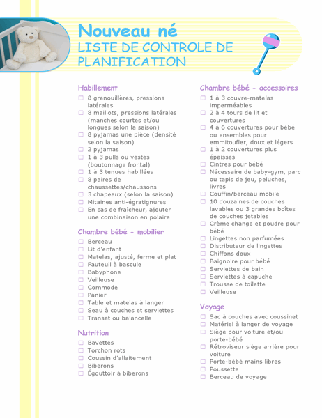Liste de contrôle de planification en vue de l’arrivée d’un nouveau-né