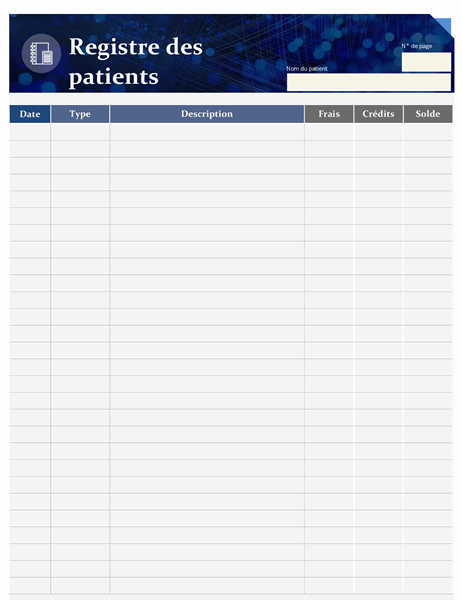 Formulaire de registre de patients - Santé