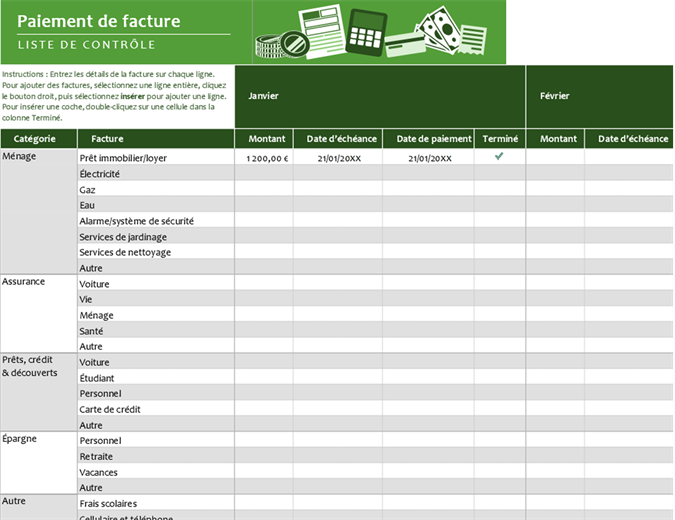 Liste de contrôle pour le paiement de facture Liste de contrôle pour le paiement de facture