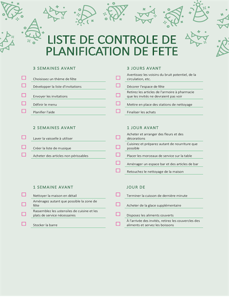 Liste de contrôle Organisation d’une fête Liste de contrôle Organisation d’une fête