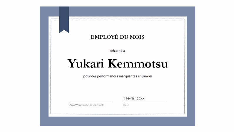 Certificat pour l’employé du mois