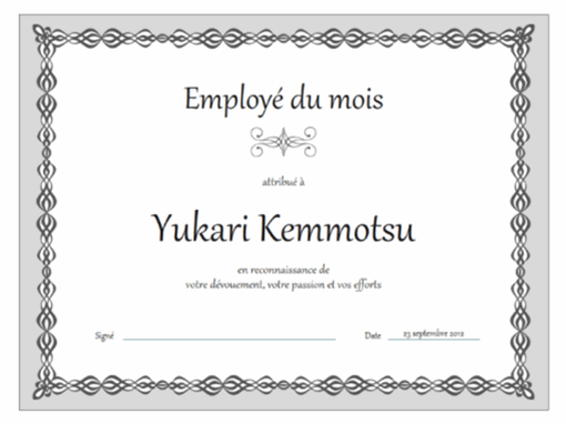 Certificat d’employé du mois (conception de chaîne grise)