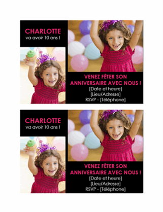 Carte d’invitation à une fête d’anniversaire