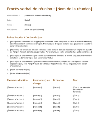 Procès-verbal de réunion (simple) Procès-verbal de réunion (simple)