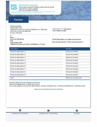 Facture de service avec Microsoft Invoicing Facture de service avec Microsoft Invoicing