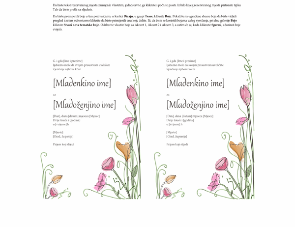 Pozivnice za vjenčanje (dizajn vodenih boja, 2 po stranici, funkcionira s Avery 5389)