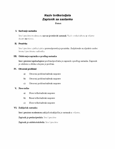 Službeni zapisnik sa sastanka Službeni zapisnik sa sastanka