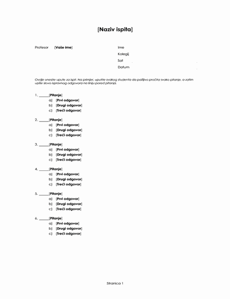 Test na zaokruživanje (s tri odgovora)