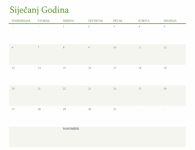 Kalendar za bilo koju godinu (1 mjesec po kartici) Kalendar za bilo koju godinu (1 mjesec po kartici)