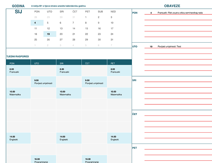 Kalendar za učenike i studente (pon) Kalendar za učenike i studente (pon)