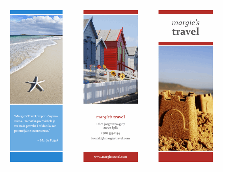 Turistička brošura s tri preklopa (dizajn s crvenom, zlatnom i plavom bojom)
