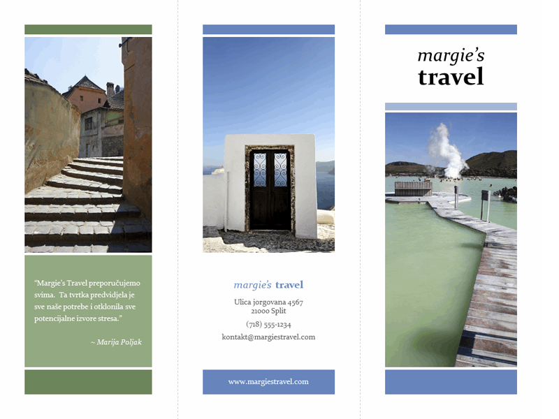 Turistička brošura s tri preklopa (dizajn s plavom i zelenom bojom)