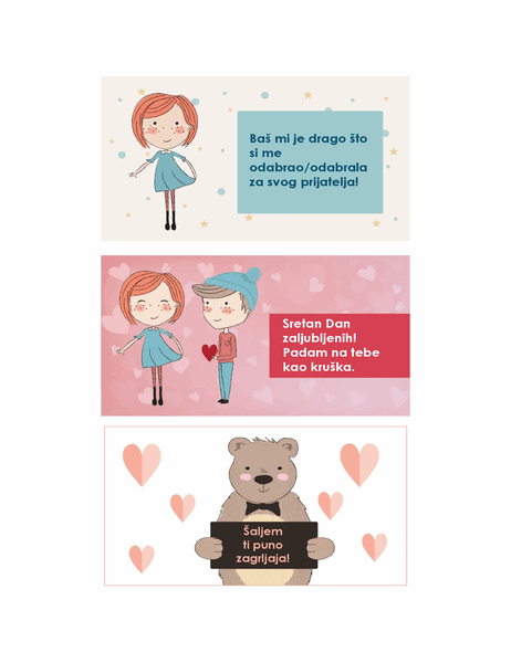 Valentinovo za djecu (12 dizajna, 3 po stranici)