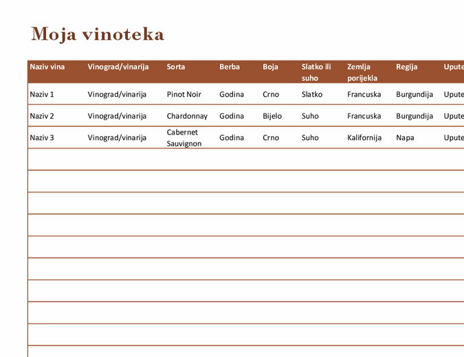 Popis vina u vinoteci