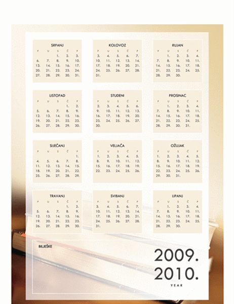 Kalendar za školsku godinu 2009. – 2010. (1 str., pon. – pet.)