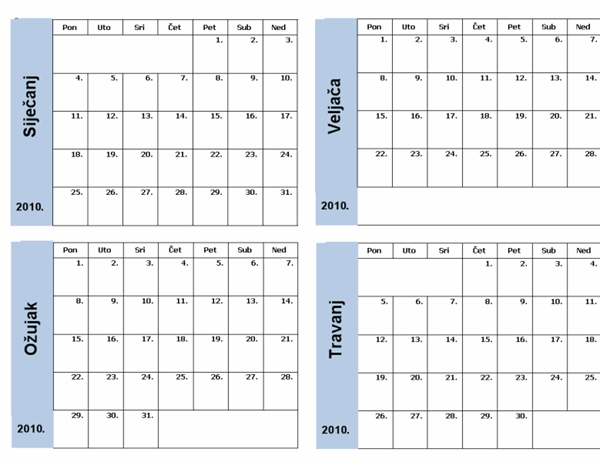 Kalendar za 2010. s plavim obrubom (3 po str.)