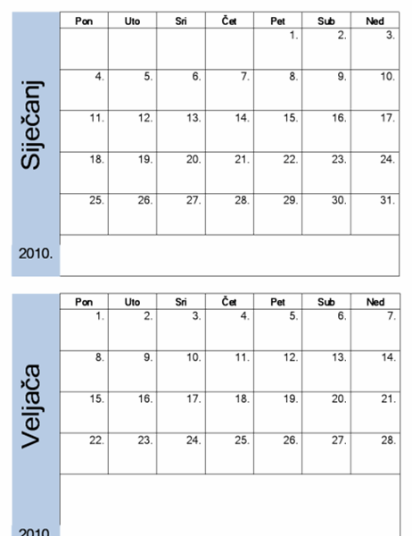 Kalendar za 2010. s plavim obrubom (6 po str.)