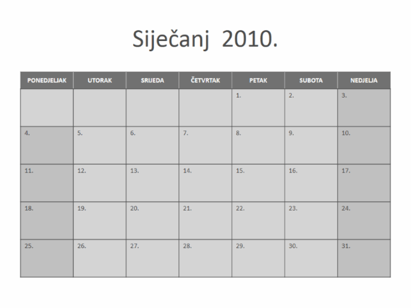 Kalendar za 2010