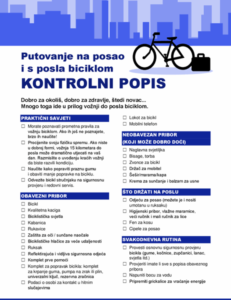 Kontrolni popis za putovanje na posao i s posla biciklom