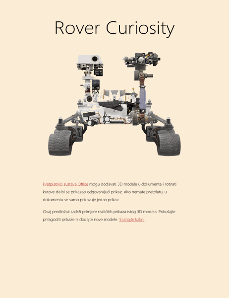 3D znanstvenog izvješće u programu Word (model rovera za Mars)