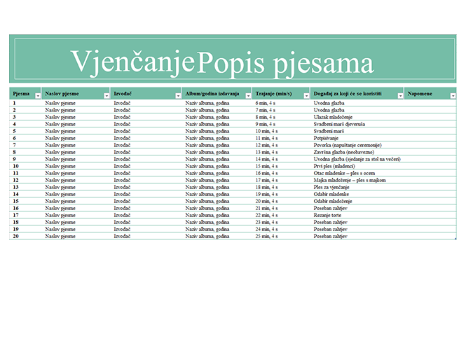 Popis pjesama za vjenčanje Popis pjesama za vjenčanje