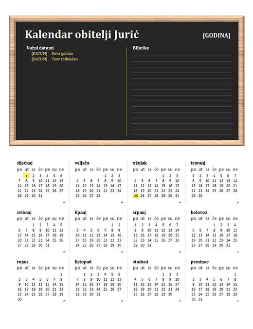 Obiteljski kalendar (bilo koja godina, od ponedjeljka do nedjelje) Obiteljski kalendar (bilo koja godina, od ponedjeljka do nedjelje)