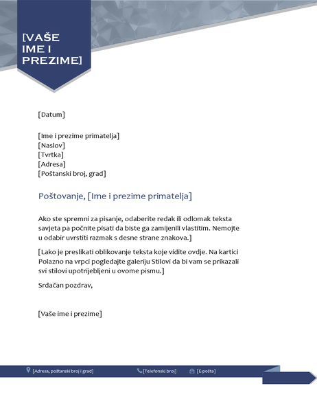 Zaglavlje pisma sa strelicom Zaglavlje pisma sa strelicom