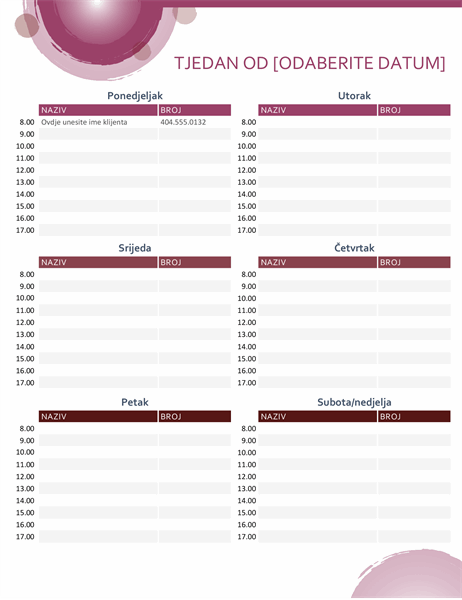 Kalendar dnevnih obveza s motivom ružičastog paketa
