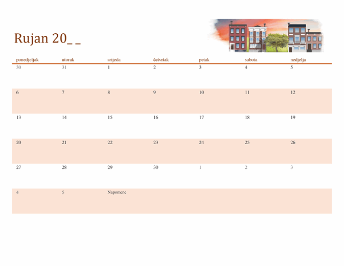 Sezonski ilustriran kalendar bilo koje godine