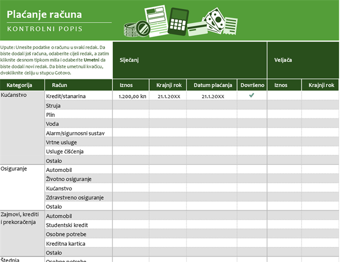 Kontrolni popis za plaćanje računa Kontrolni popis za plaćanje računa